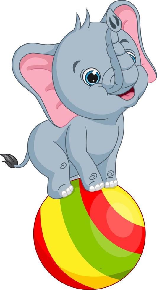dessin animé bébé éléphant debout sur le ballon vecteur
