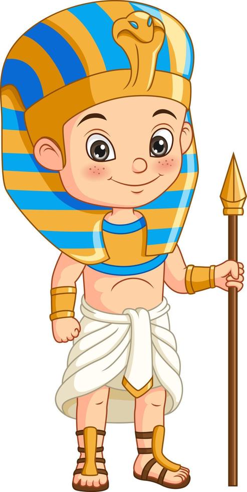 dessin animé petit garçon vêtu d'un costume de pharaon égyptien vecteur