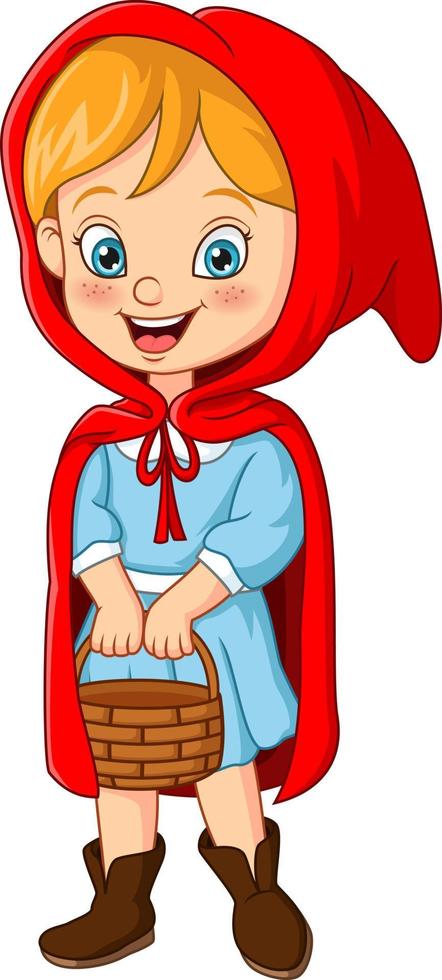 dessin animé petit chaperon rouge tenant un panier vecteur