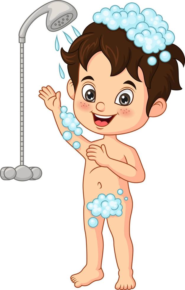 mignon petit garçon prenant un bain vecteur