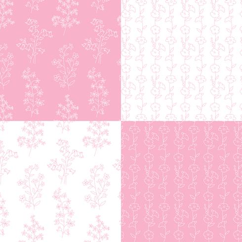 motifs floraux botaniques dessinés à la main rose et blanc vecteur