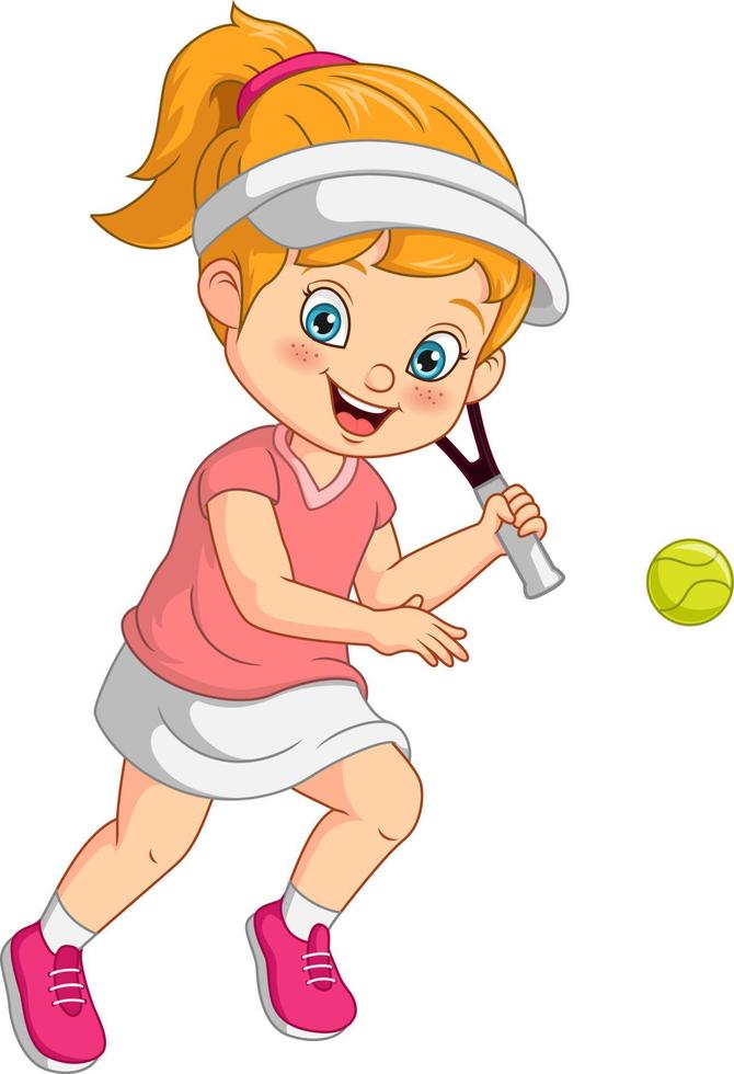 fille drôle de dessin animé jouant au tennis vecteur