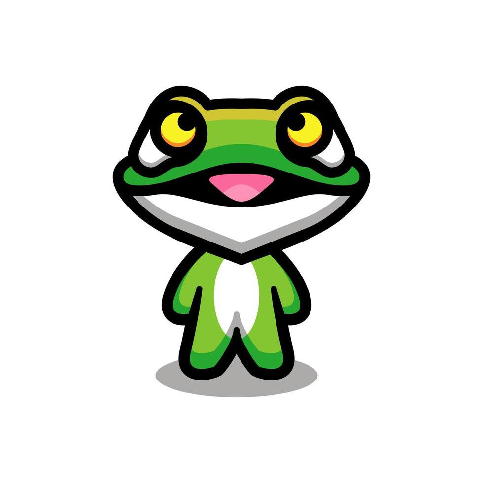 Grenouille de conception de logo de mascotte simple en vert orange vecteur