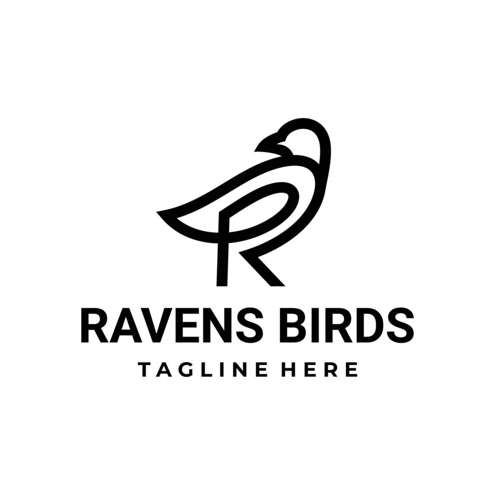 combinaison d'oiseaux de corbeaux et lettre r avec sur fond blanc, conception de logo vectoriel plat minimaliste