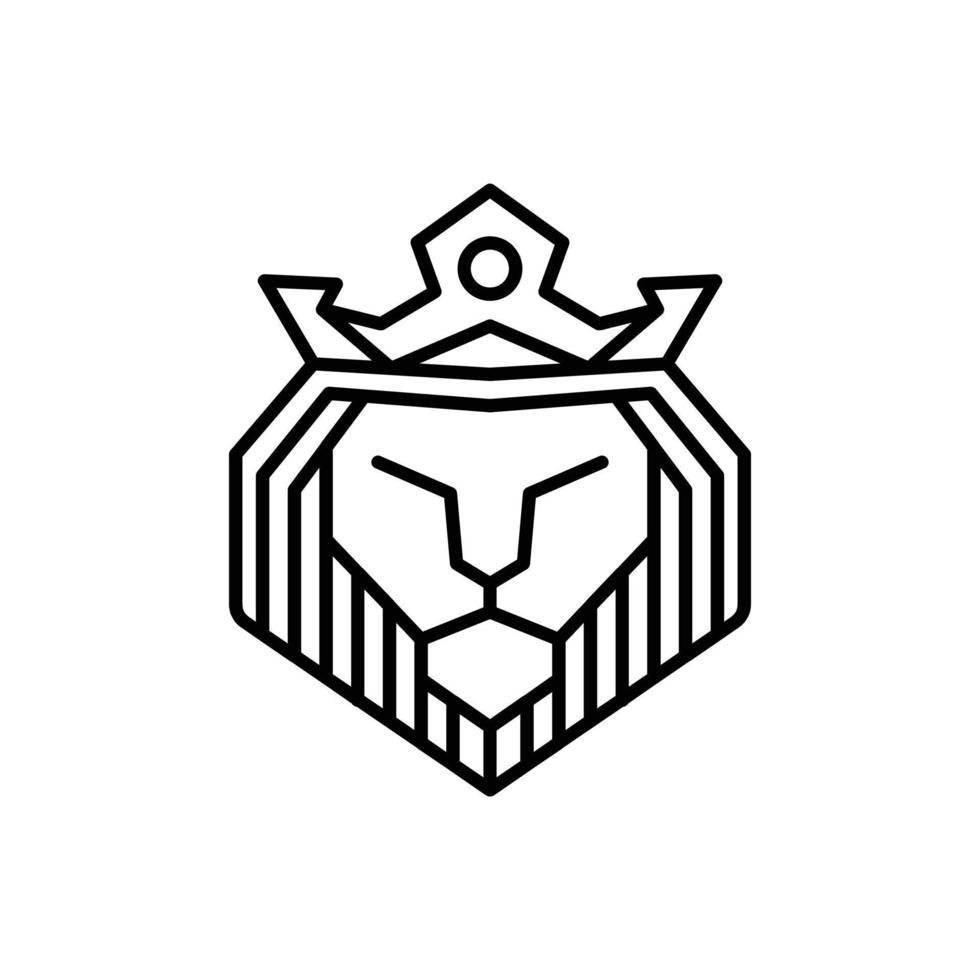 roi lion avec style d'art en ligne, création de logo vectoriel en couleur noir et blanc