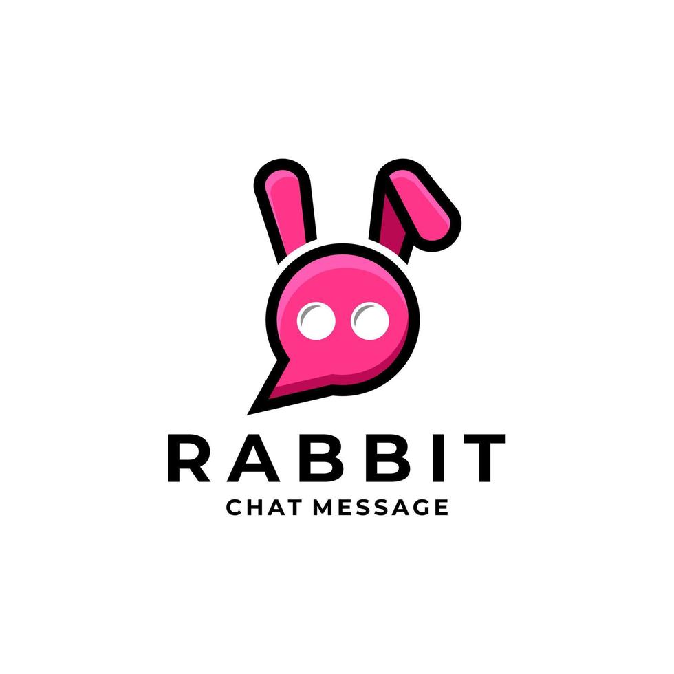 combinaison de lapin avec message de chat icône en arrière-plan blanc, création de logo vectoriel modifiable