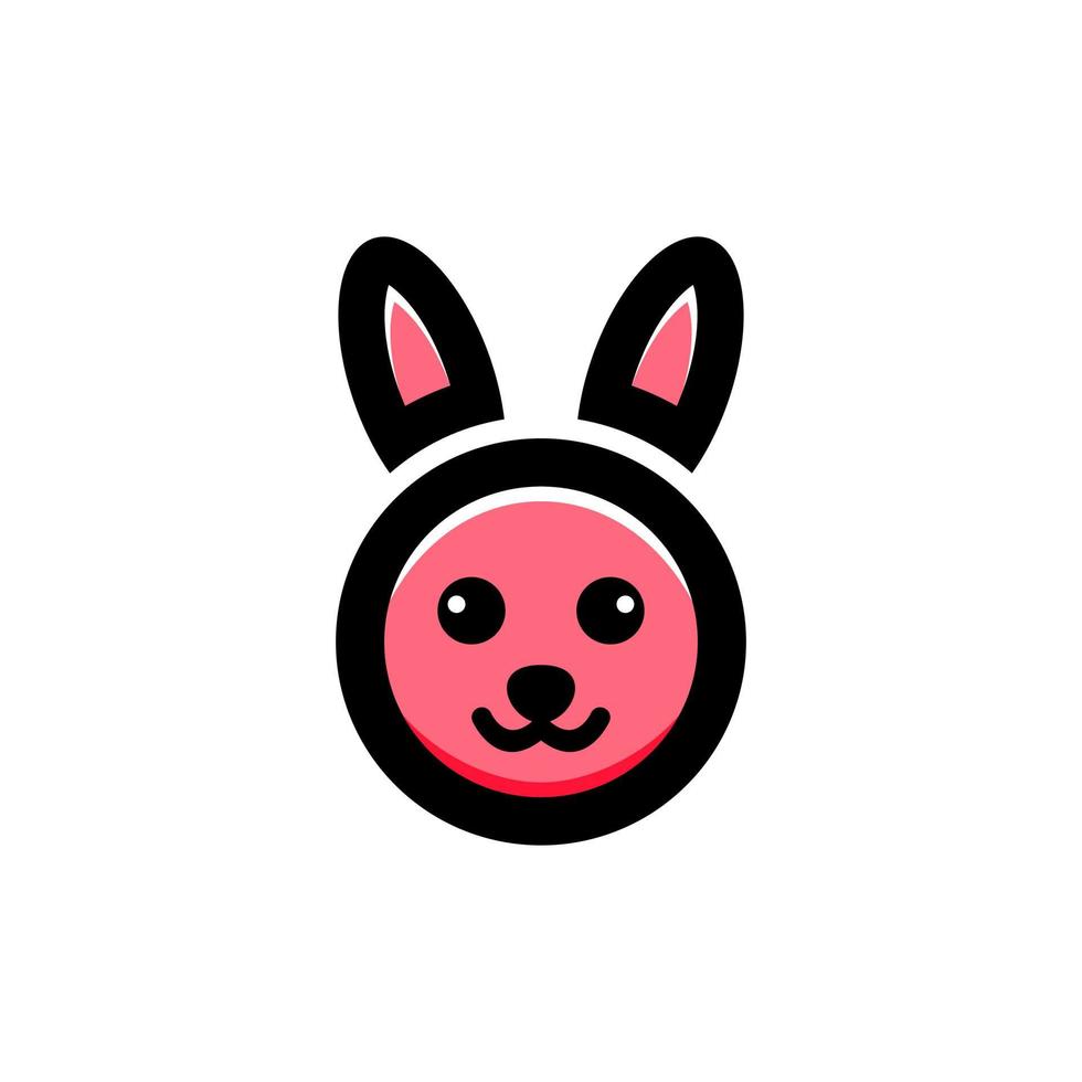 vecteur de conception de logo lapin au visage rond avec un style plat minimaliste en couleur noir et rose