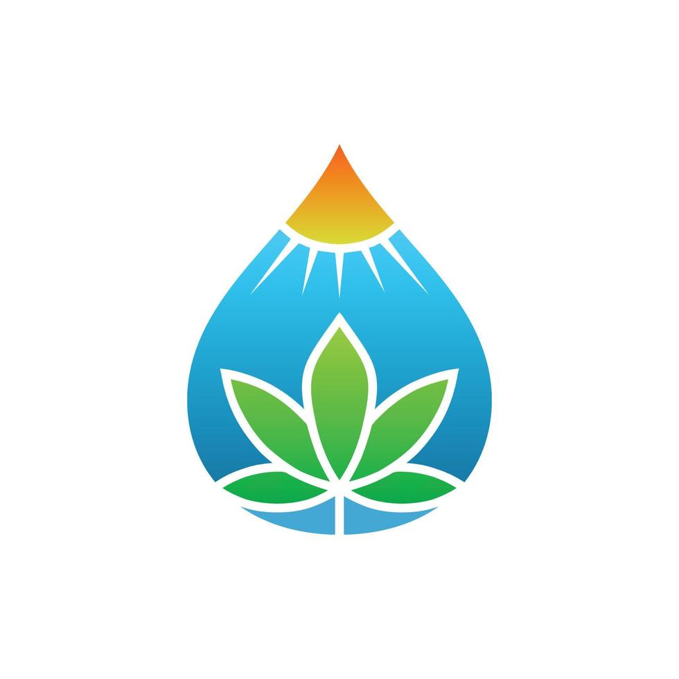 goutte d'eau, soleil et marijuana sur fond blanc. création de logo vectoriel minimaliste