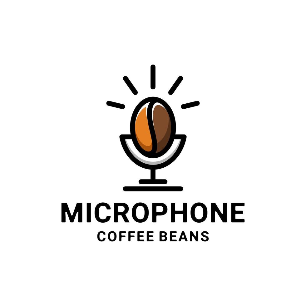 combinaison de conception de logo à double sens de microphone et de grains de café vecteur