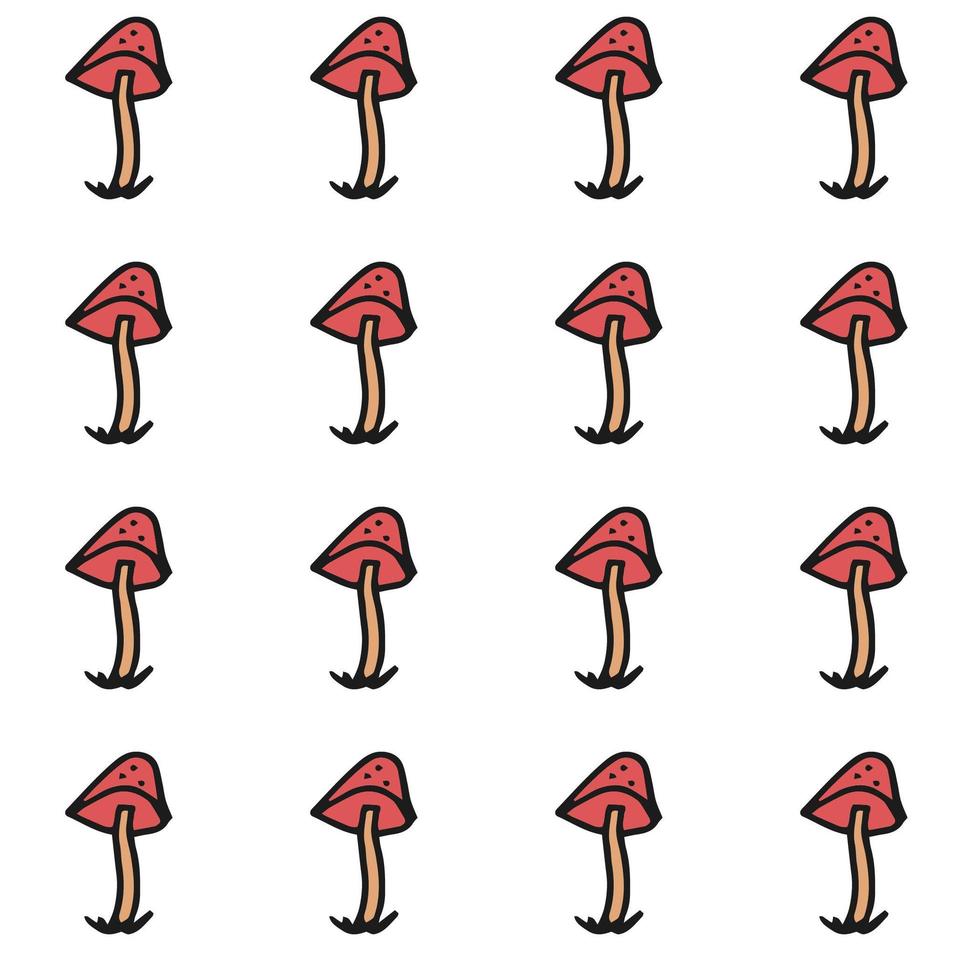 modèle sans couture. style doodle dessinés à la main. nature, animaux et éléments. illustration vectorielle. agarics mouche rouge sur fond blanc. vecteur