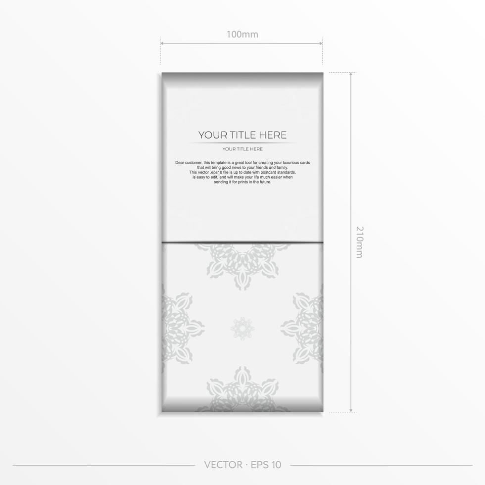 modèle de carte d'invitation rectangulaire blanche luxueuse avec des ornements indiens vintage. éléments vectoriels élégants et classiques prêts pour l'impression et la typographie. vecteur