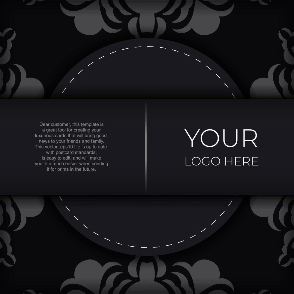 conception de carte d'invitation prête à l'emploi avec ornement indien vintage. couleurs luxueuses noir et argent. peut être utilisé comme arrière-plan et fond d'écran. vecteur