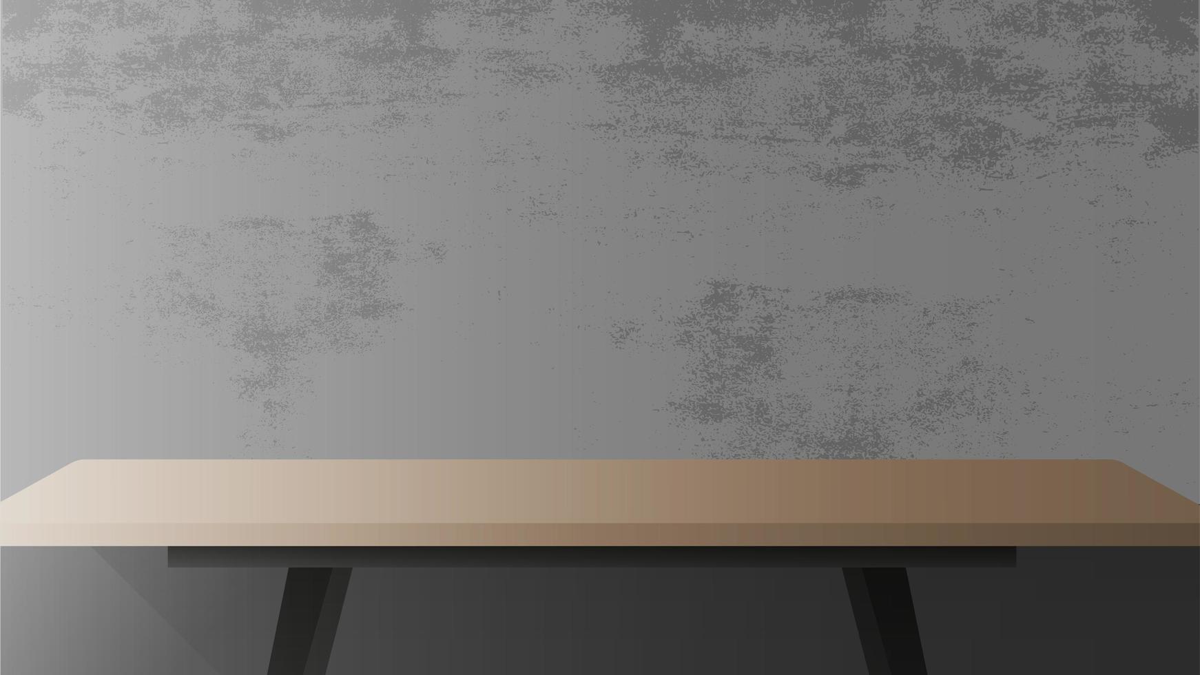 table en bois avec base en métal noir. table vide, gris, mur de béton. illustration vectorielle vecteur