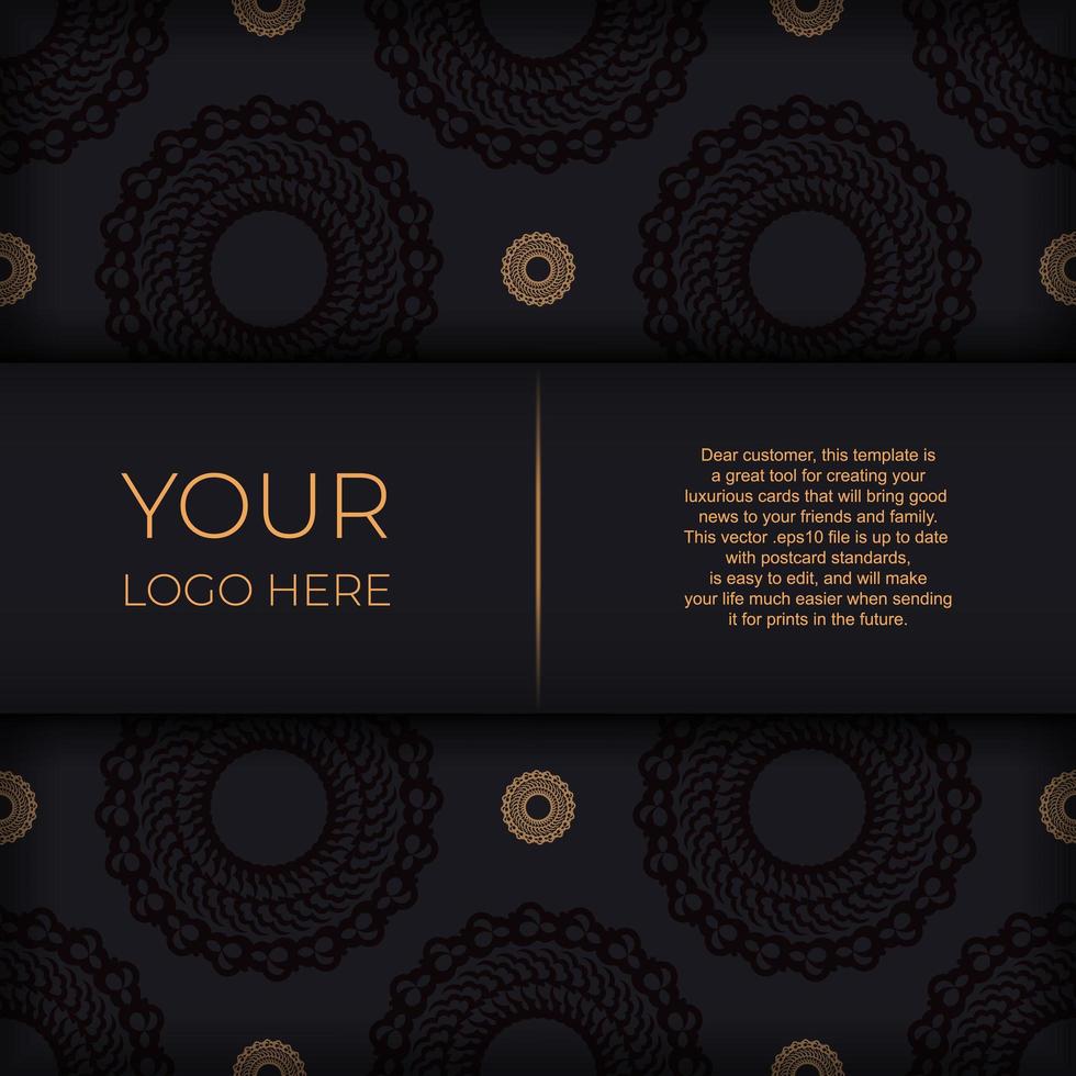 modèle de carte d'invitation en or noir foncé avec des ornements indiens blancs. éléments vectoriels élégants et classiques prêts pour l'impression et la typographie. vecteur