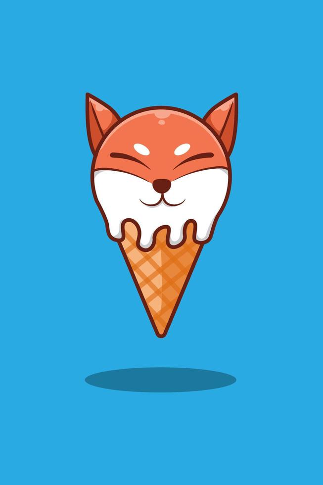 crème glacée avec illustration de dessin animé de renard vecteur