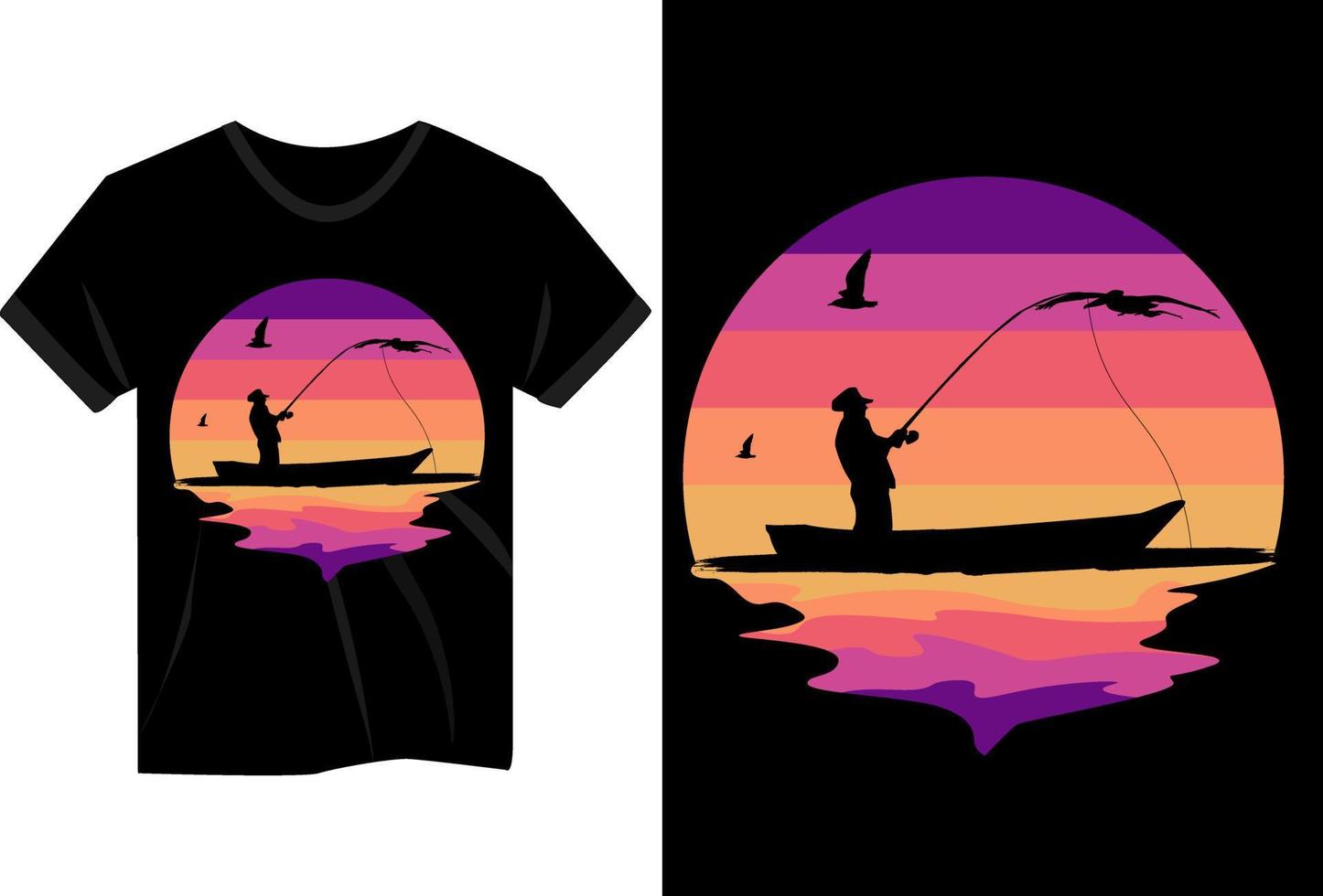 pêcheur à la mer avec bateau vintage retro silhouette t shirt design vecteur