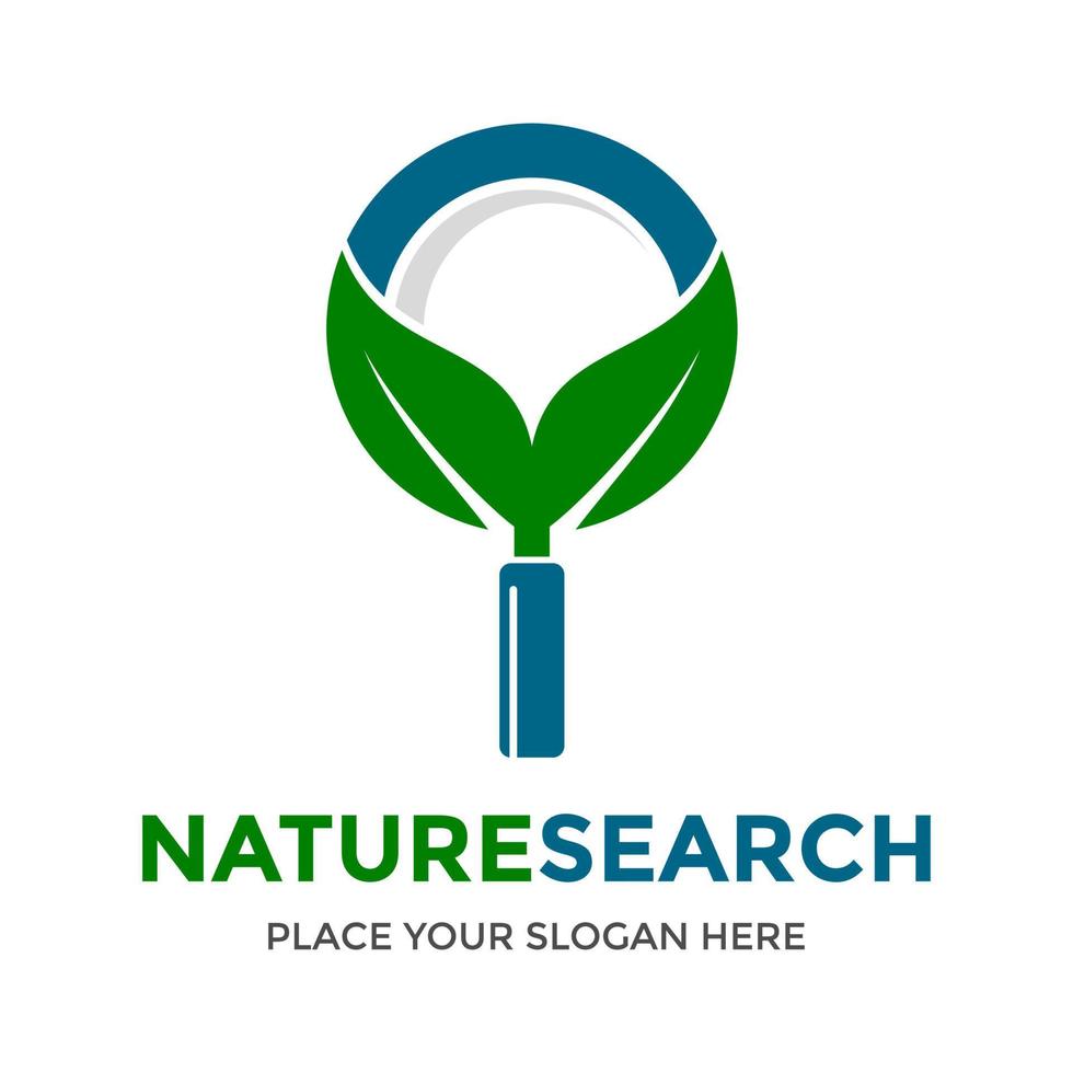 modèle de logo vectoriel de recherche de nature. cette conception utilise un symbole de feuille et une loupe. adapté à l'environnement de recherche.