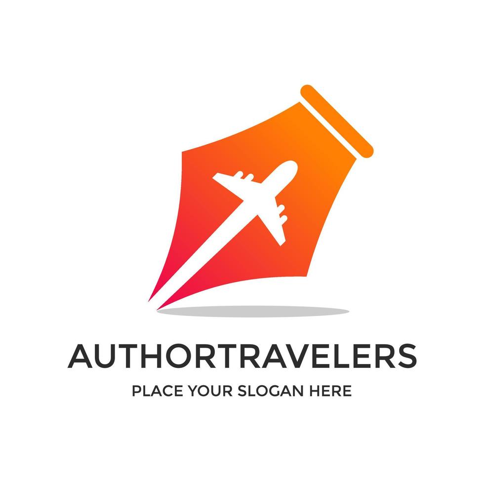 modèle de logo vectoriel auteur voyageur. cette conception utilise un stylo et un symbole d'avion. adapté aux affaires.