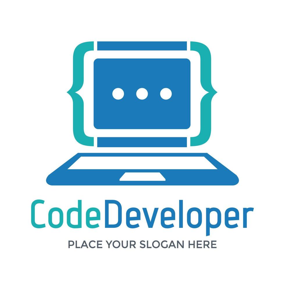 modèle de logo vectoriel développeur de code. cette conception utilise le symbole d'un ordinateur portable.