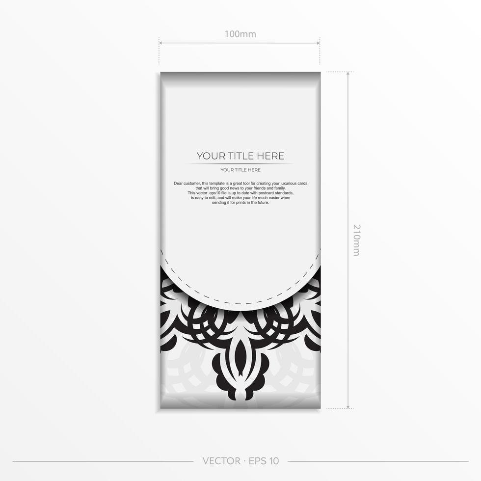 modèle de carte postale rectangulaire blanc luxueux avec ornement de mandala abstrait vintage. éléments vectoriels élégants et classiques prêts pour l'impression et la typographie. vecteur