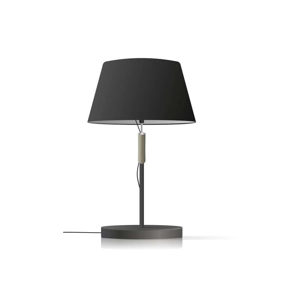 lampe de table décorative. modèle original avec un abat-jour en soie noire et un pied en métal. vecteur