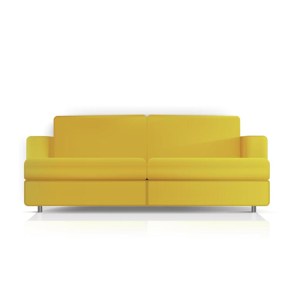 canapé vectoriel réaliste. canapé jaune isolé sur fond blanc. élément pour la décoration intérieure.