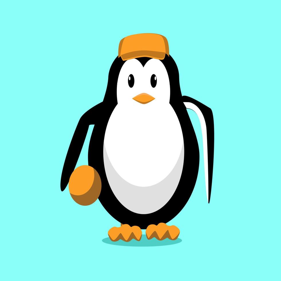 personnage mignon de pingouin avec le ballon vecteur