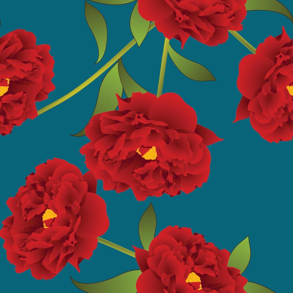 fleur de pivoine rouge sur fond indigo sarcelle. illustration vectorielle vecteur