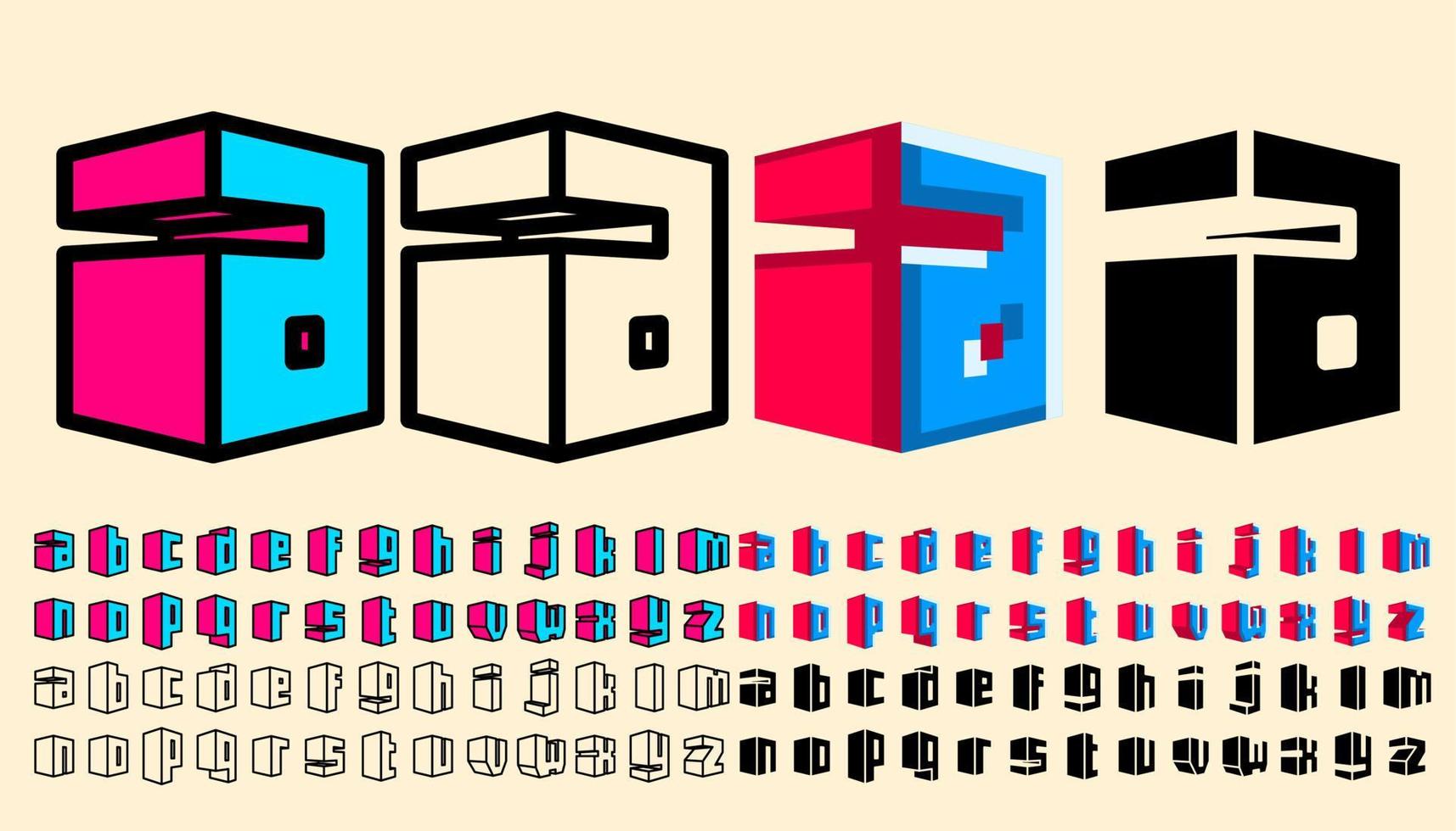 conception de polices de style cube. 26 lettres minuscules anglaises. vecteur