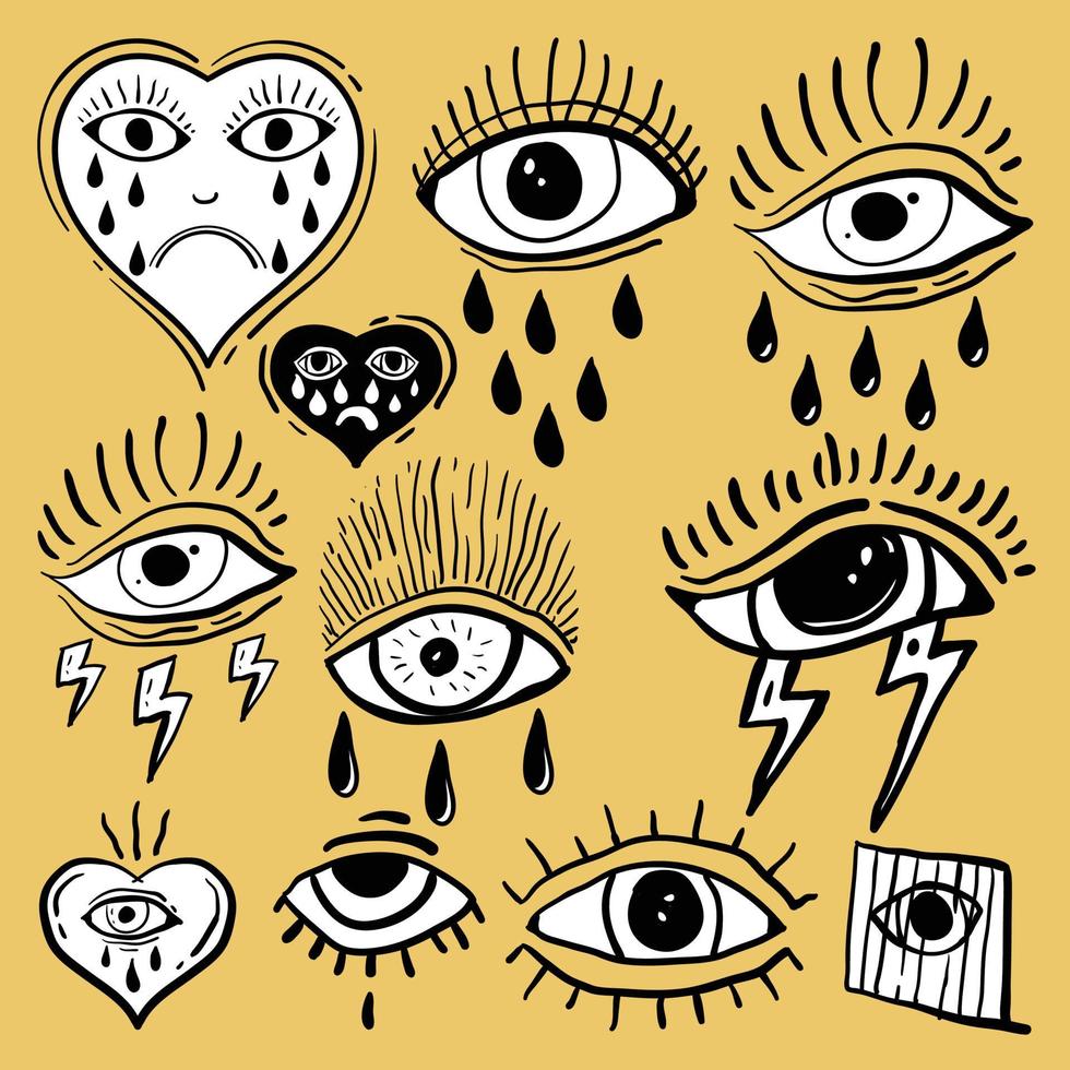 vecteur gratuit de collection de tatouage des yeux qui pleure