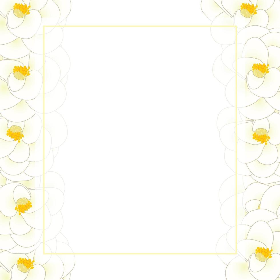 bordure de carte de bannière de fleur de camélia blanc vecteur