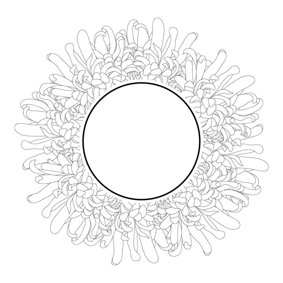 couronne de bannière de fleur de contour de chrysanthème vecteur