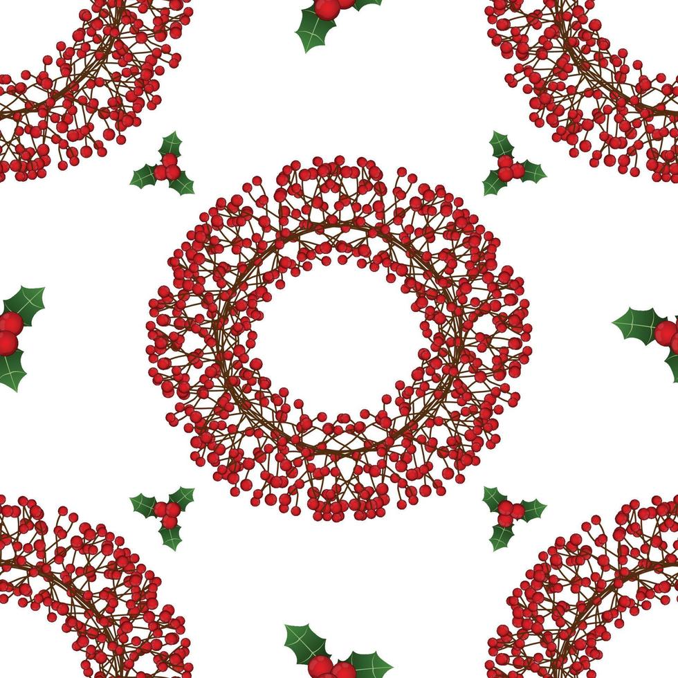 couronne de Noël aux fruits rouges sur fond blanc. vecteur