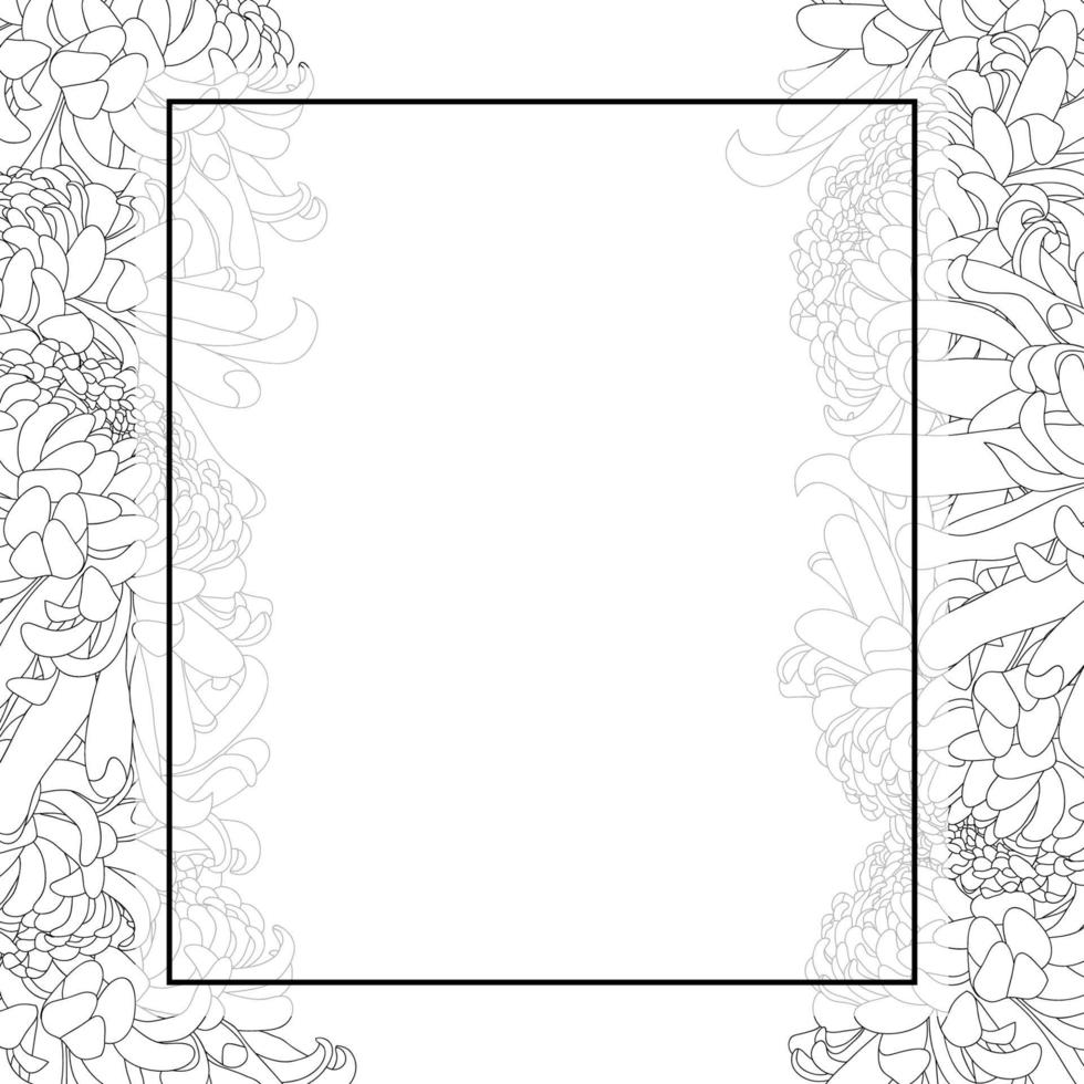 bordure de carte de bannière de fleur de contour de chrysanthème vecteur