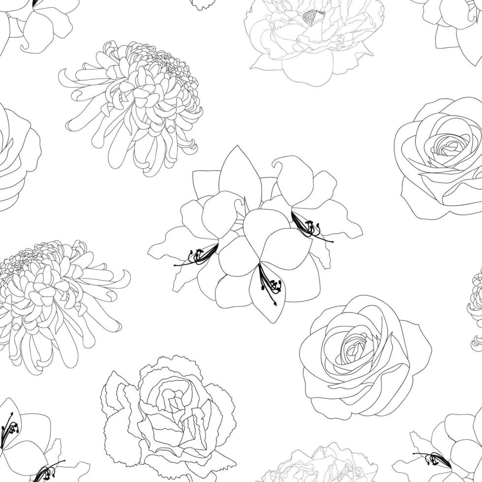 contour de fond de fleur de rose, de chrysanthème, d'oeillet, de pivoine et d'amaryllis vecteur