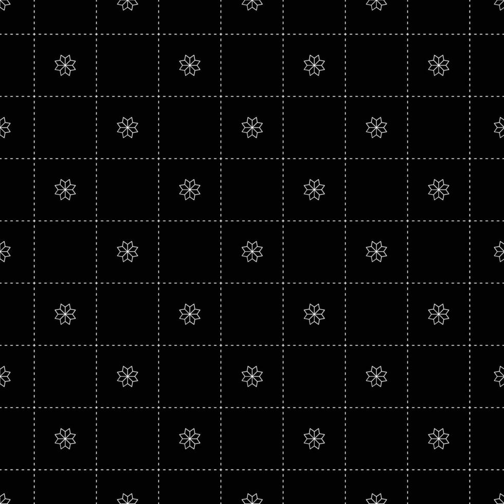 fleur blanche au tableau d'échecs japonais sans couture sur fond noir. illustration vectorielle vecteur