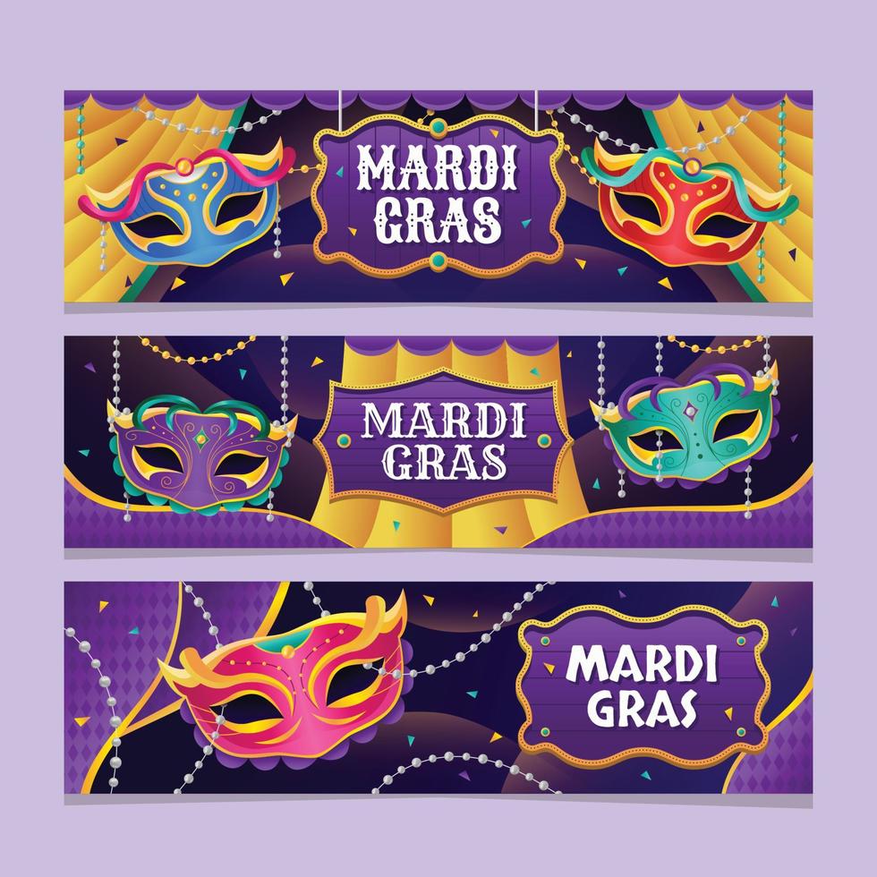 ensemble de bannière de masque de mardi gras vecteur