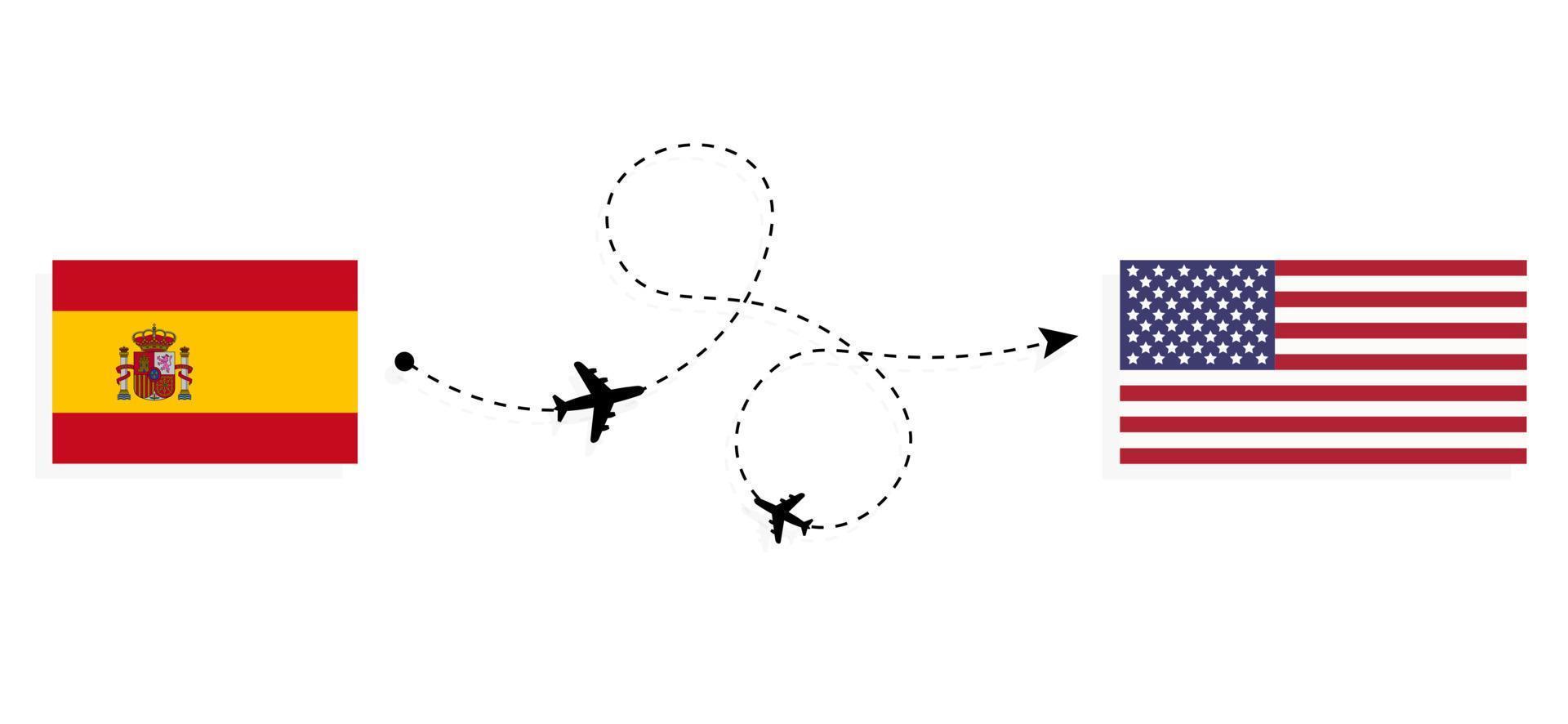vol et voyage de l'espagne aux états-unis par concept de voyage en avion de passagers vecteur