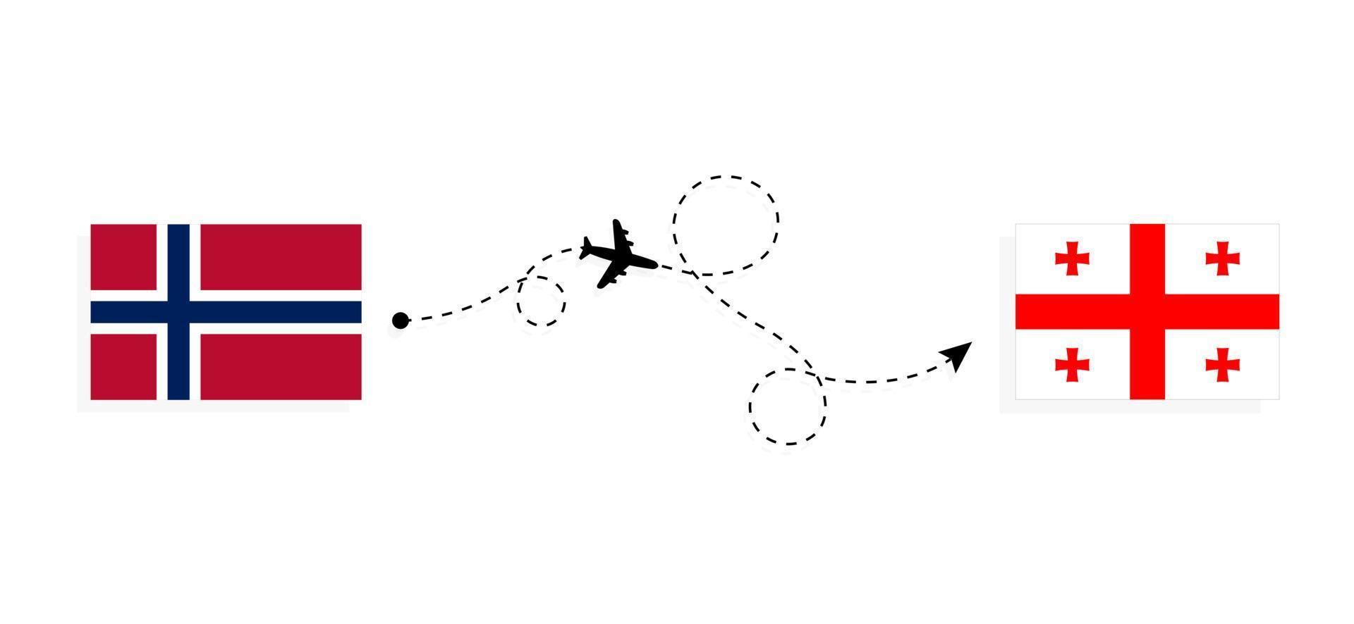 vol et voyage de la norvège à la géorgie par le concept de voyage en avion de passagers vecteur