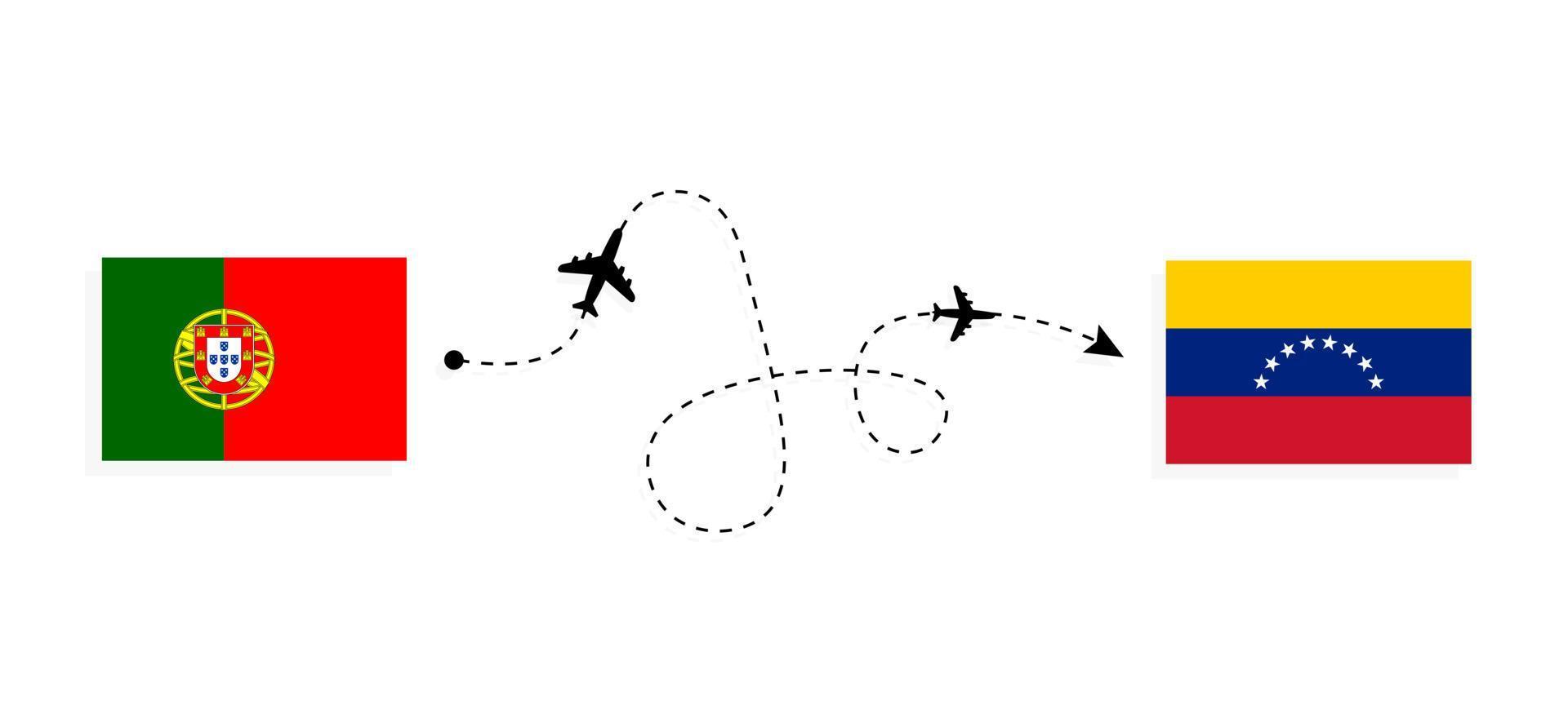 vol et voyage du portugal au venezuela par concept de voyage en avion de passagers vecteur