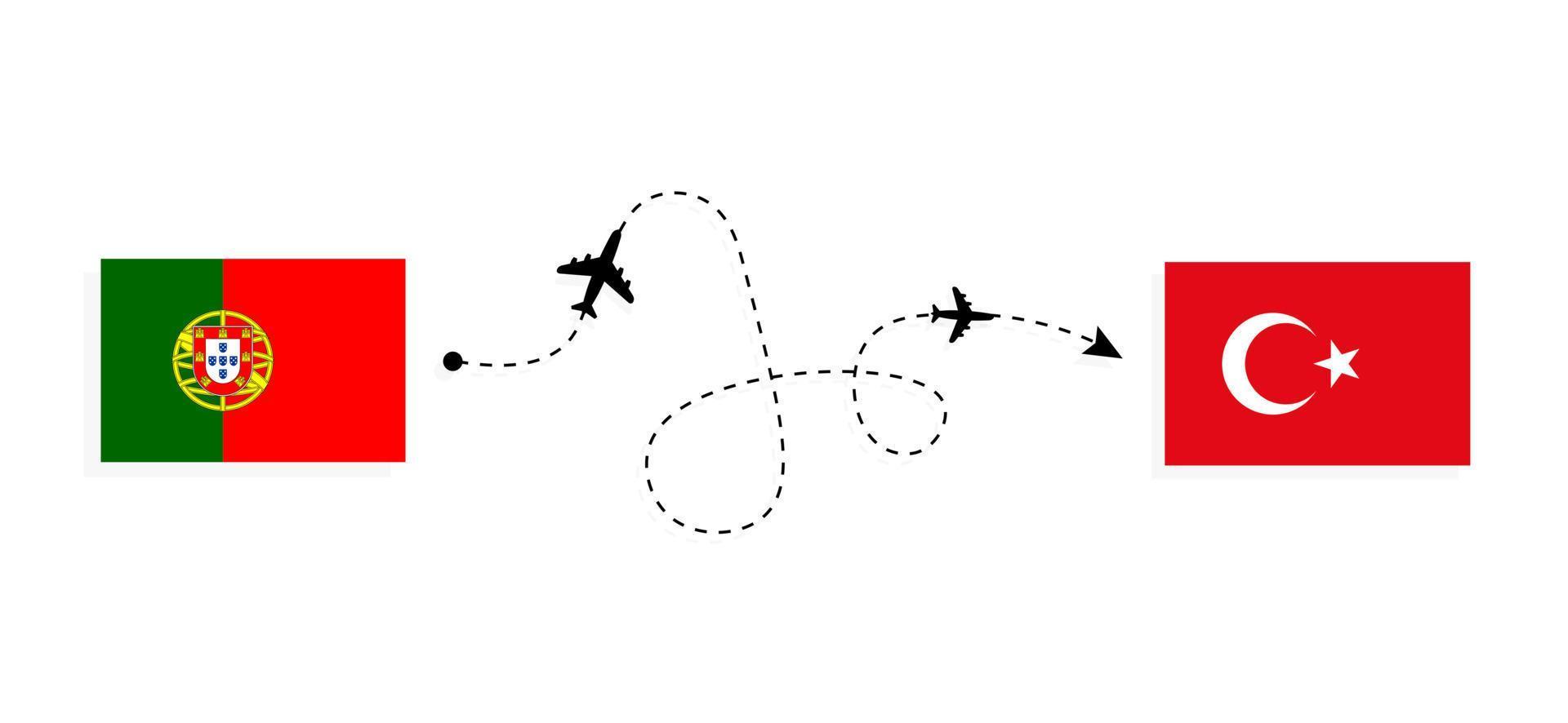 vol et voyage du portugal à la turquie par concept de voyage en avion de passagers vecteur