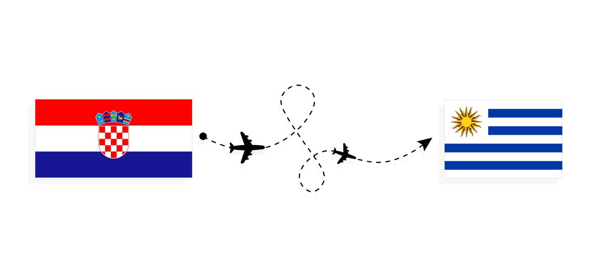 vol et voyage de la croatie à l'uruguay par concept de voyage en avion de passagers vecteur