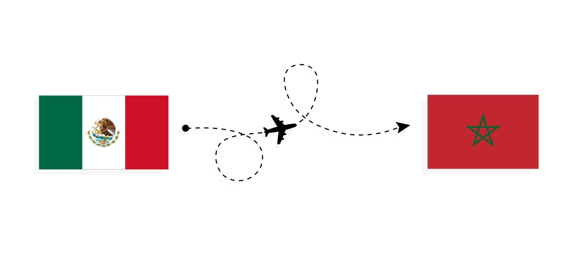vol et voyage du mexique au maroc par concept de voyage en avion de passagers vecteur