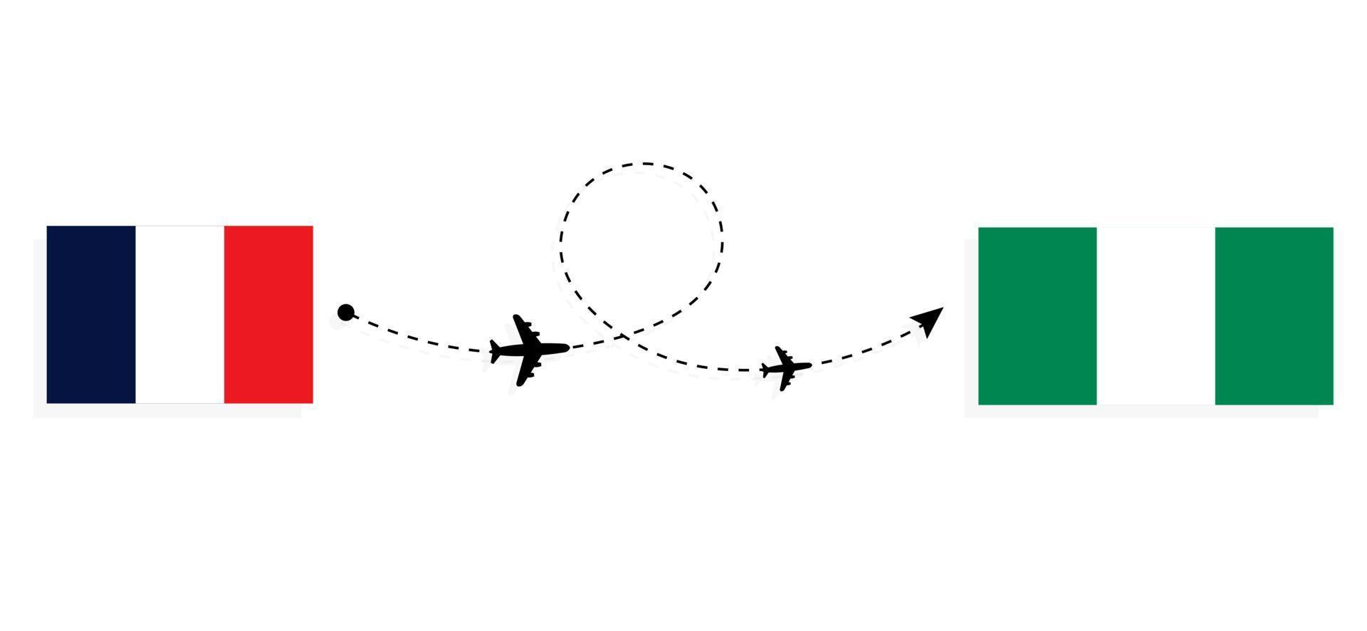 vol et voyage de la france au nigeria par concept de voyage en avion de passagers vecteur