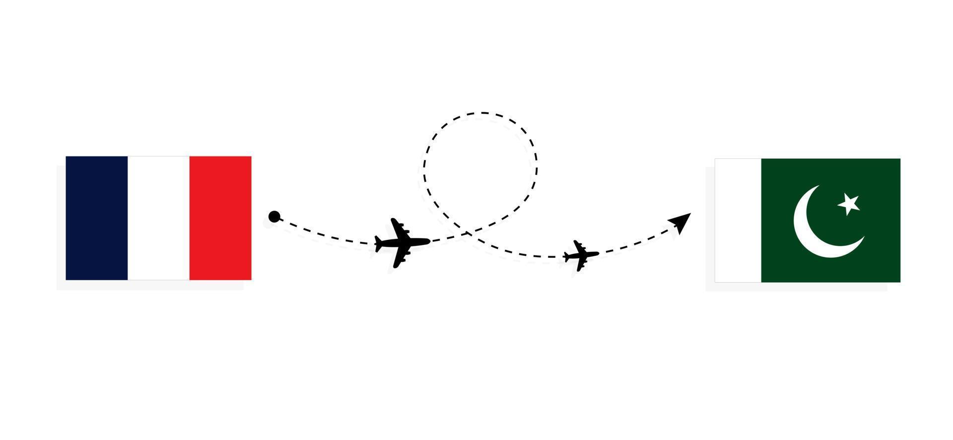 vol et voyage de la france au pakistan par concept de voyage en avion de passagers vecteur