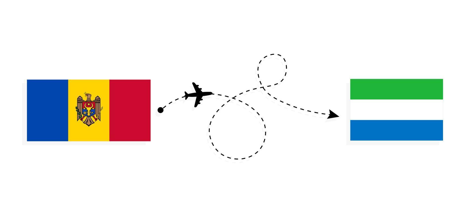 vol et voyage de la moldavie à la sierra leone par concept de voyage en avion de passagers vecteur