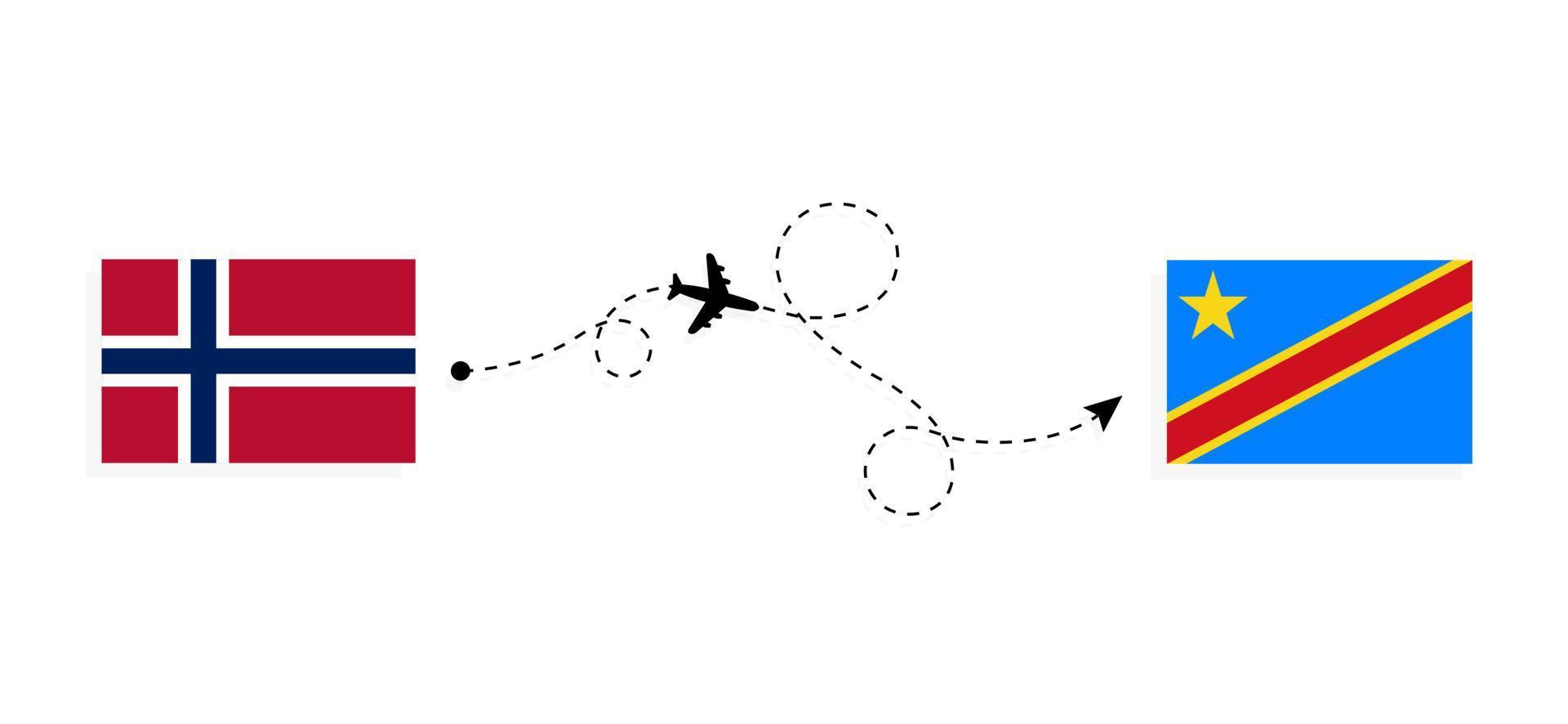 vol et voyage de la norvège vers la république démocratique du congo par concept de voyage en avion de passagers vecteur