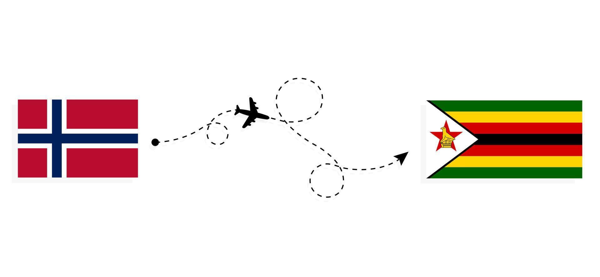 vol et voyage de la norvège au zimbabwe par concept de voyage en avion de passagers vecteur