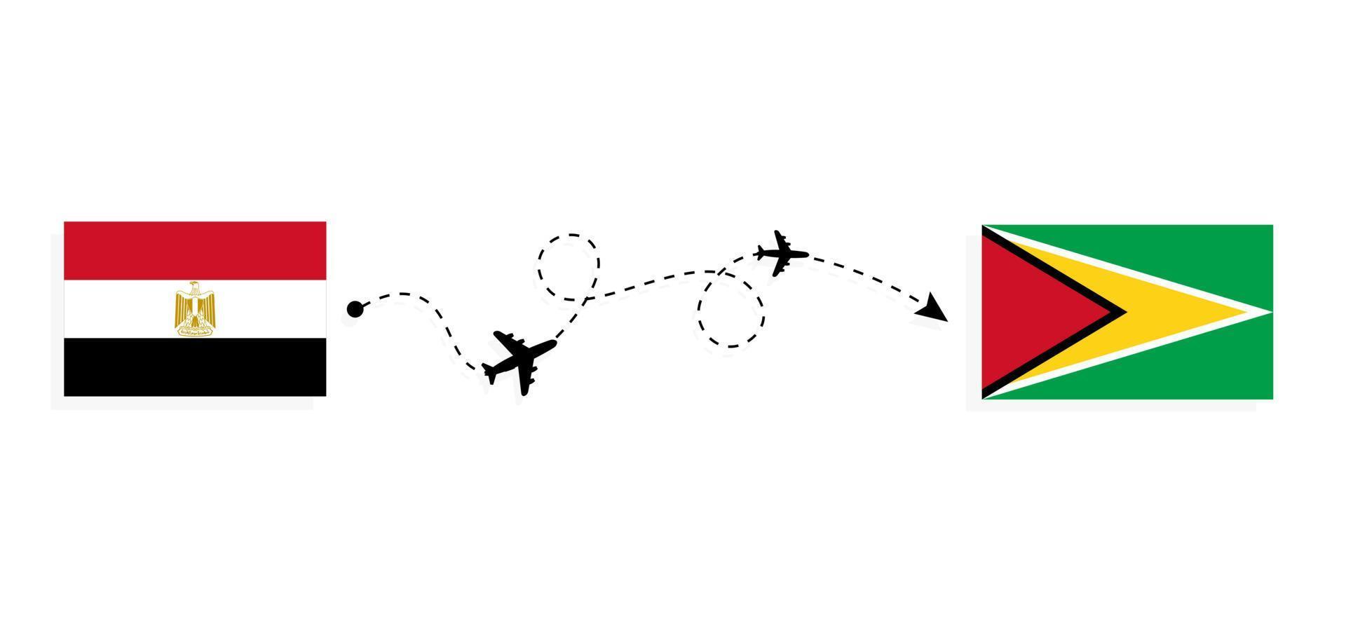 vol et voyage de l'egypte à la guyane par concept de voyage en avion de passagers vecteur
