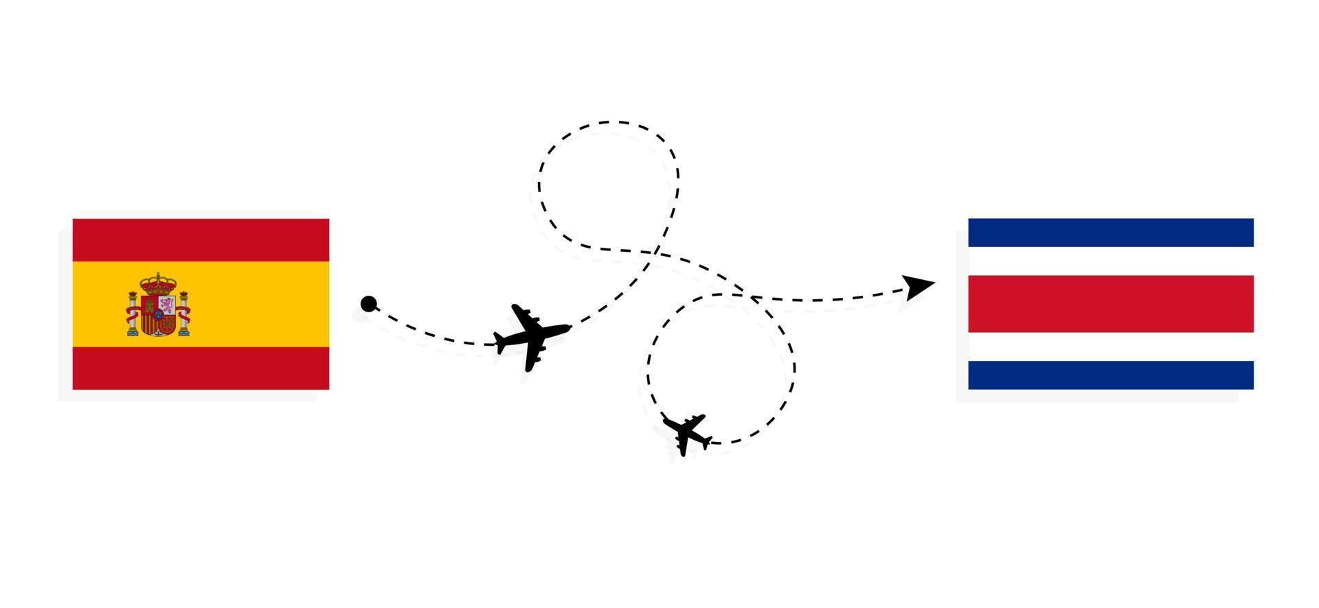 vol et voyage de l'espagne au costa rica par concept de voyage en avion de passagers vecteur